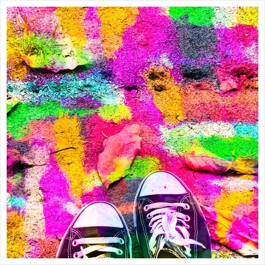 canvas shoes with colorful painting abstract in pink yellow green blue Art Print by Timmy333