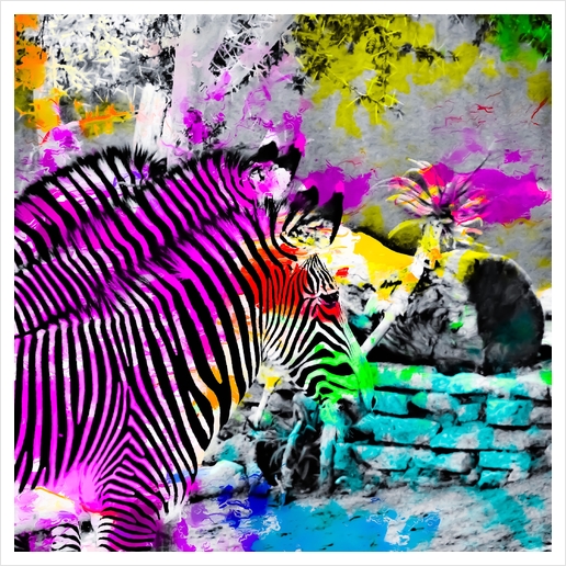 colorful zebra with painting texture abstract in pink yellow blue green Art Print by Timmy333