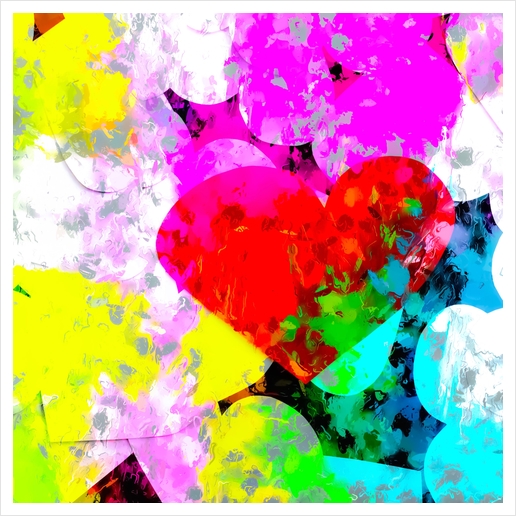 red heart shape pattern with colorful painting abstract in pink blue green yellow Art Print by Timmy333