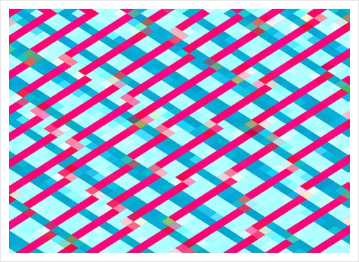 geometric pixel square pattern abstract background in blue pink Art Print by Timmy333