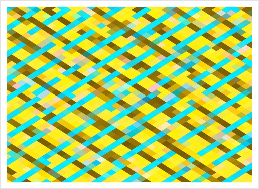 geometric pixel square pattern abstract background in yellow blue brown Art Print by Timmy333