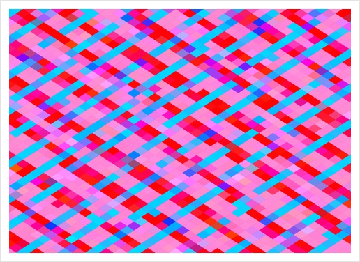 geometric pixel square pattern abstract background in pink blue red Art Print by Timmy333