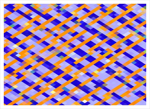 geometric pixel square pattern abstract background in orange blue purple Art Print by Timmy333