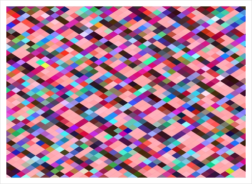 geometric pixel square pattern abstract background in pink purple blue yellow green Art Print by Timmy333