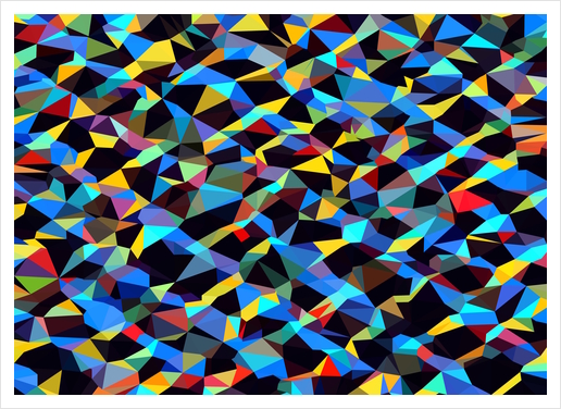 psychedelic geometric triangle polygon pattern abstract background in blue yellow red Art Print by Timmy333