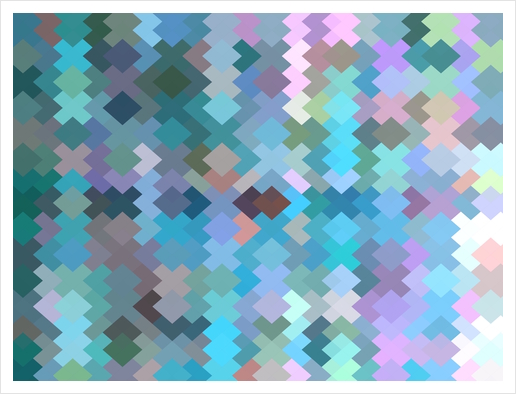 geometric square pixel pattern abstract in blue and pink Art Print by Timmy333