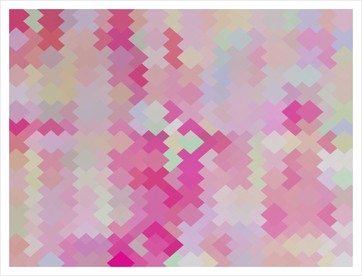 geometric square pixel pattern abstract in pink Art Print by Timmy333