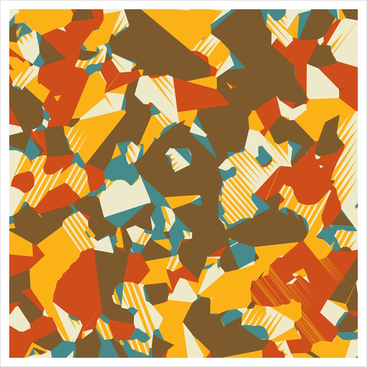 geometric graffiti drawing and painting abstract in brown yellow blue and orange Art Print by Timmy333