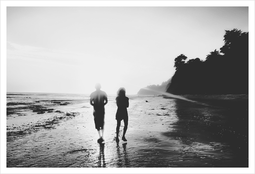 walking on the with sunset light in black and white Art Print by Timmy333