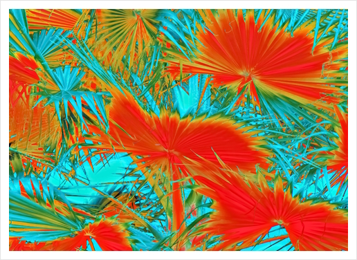 closeup palm leaf texture abstract background in orange blue green Art Print by Timmy333