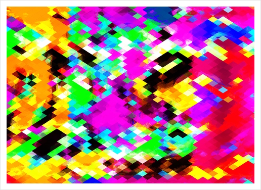 psychedelic geometric pixel abstract pattern in pink purple blue green yellow Art Print by Timmy333