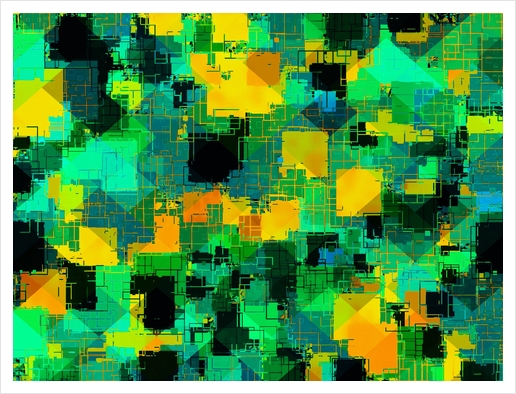 geometric square pattern abstract in green and yellow Art Print by Timmy333