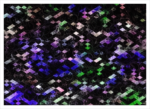 psychedelic geometric pixel abstract pattern in purple green black Art Print by Timmy333