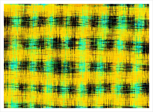 plaid pattern abstract texture in yellow green black Art Print by Timmy333