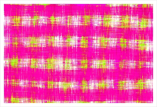 plaid pattern graffiti painting abstract in pink and yellow Art Print by Timmy333