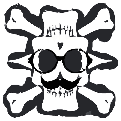 old funny skull and bone art portrait in black and white Art Print by Timmy333