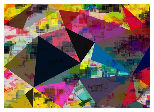 psychedelic geometric triangle pattern abstract with painting abstract background in pink blue yellow red green Art Print by Timmy333