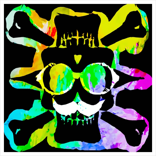 old vintage funny skull art portrait with painting abstract background in green yellow pink blue Art Print by Timmy333