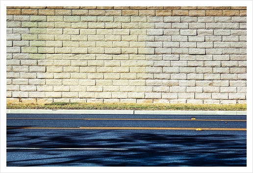 road with shadows and brick wall background Art Print by Timmy333