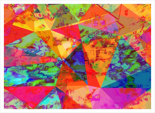 psychedelic geometric triangle polygon pattern abstract background in red orange blue green Art Print by Timmy333