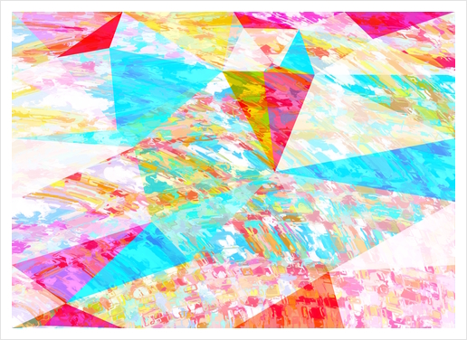 psychedelic geometric triangle polygon pattern abstract in blue pink yellow Art Print by Timmy333