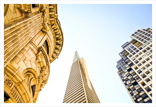 pyramid building and modern building and vintage style building at San Francisco, USA Art Print by Timmy333