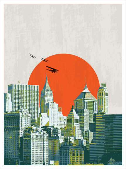 Red sun on NY Art Print by tzigone