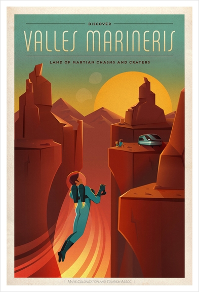 SpaceX Discover Valles Marineris - Land of Martian Chasms and Craters - SpaceX Mars Travel Poster Art Print by Space Travel