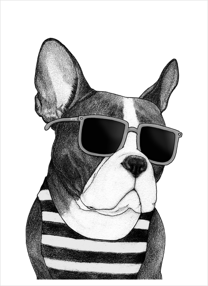 Frenchie Summer Style bw Art Print by Barruf