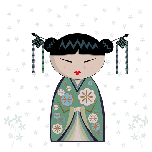 Green kokeshi Art Print by PIEL Design