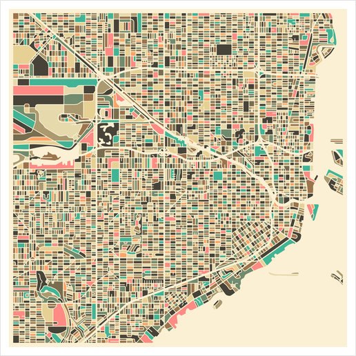 MIAMI MAP 1 Art Print by Jazzberry Blue