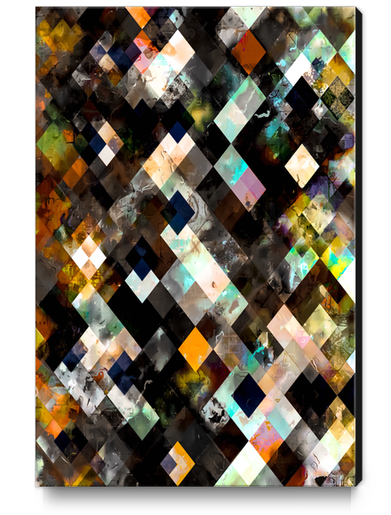 geometric pixel square pattern abstract art in brown orange blue yellow Canvas Print by Timmy333