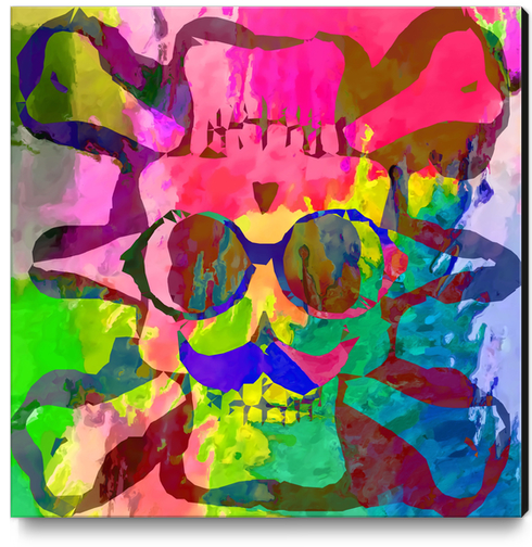 old vintage funny skull art portrait with painting abstract background in red pink yellow green blue Canvas Print by Timmy333