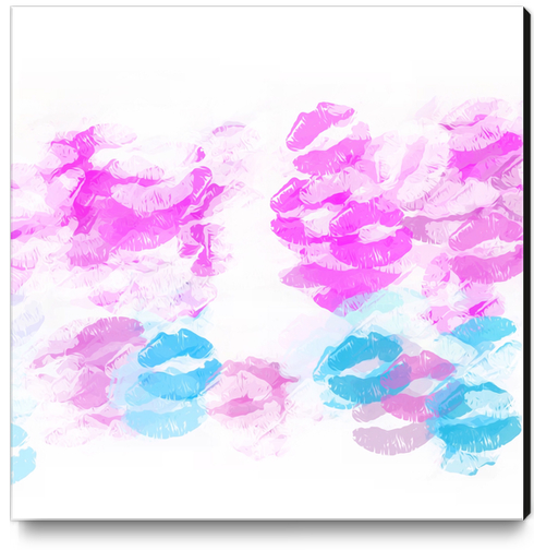 kisses lipstick pattern abstract background in pink and blue Canvas Print by Timmy333