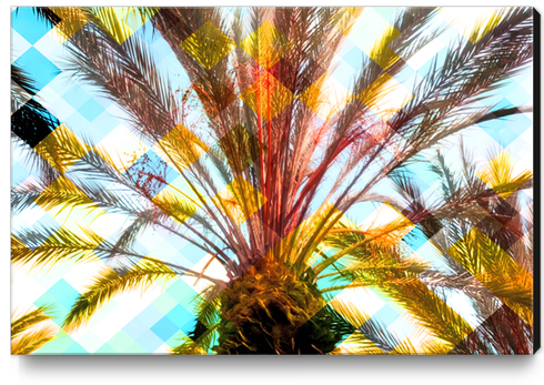 palm tree with geometric pixel square pattern abstract in yellow blue Canvas Print by Timmy333