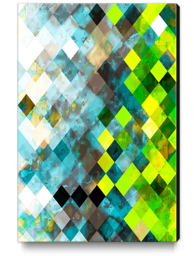 geometric square pixel pattern abstract art background in blue green Canvas Print by Timmy333