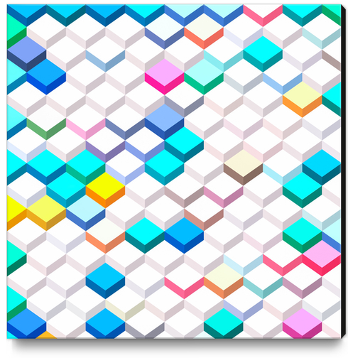 geometric square cube pattern abstract background in blue pink yellow Canvas Print by Timmy333