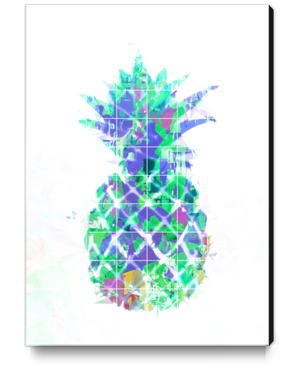 pineapple in green blue yellow with geometric triangle pattern abstract Canvas Print by Timmy333