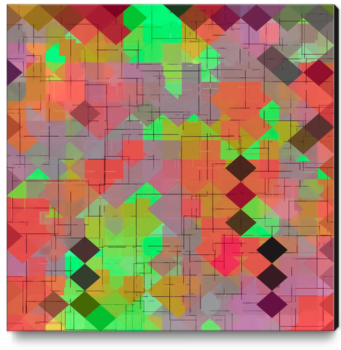 geometric square pixel pattern abstract in green orange red Canvas Print by Timmy333