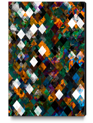 geometric pixel square pattern abstract art in orange brown blue green Canvas Print by Timmy333