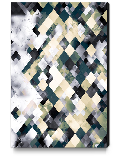 geometric square pixel pattern abstract art in green brown black Canvas Print by Timmy333