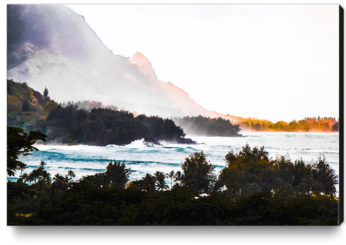 mountains scenic with blue wave at Kauai, Hawaii, USA Canvas Print by Timmy333