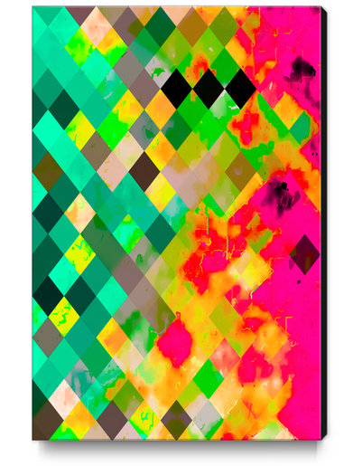 geometric pixel square pattern abstract art in green pink yellow Canvas Print by Timmy333