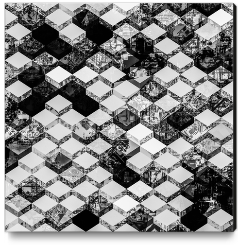 geometric square pixel pattern abstract in black and white Canvas Print by Timmy333