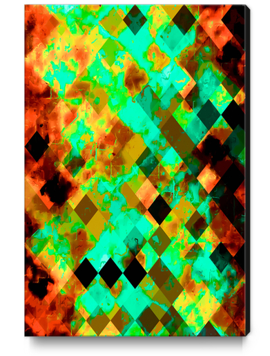 geometric pixel square pattern abstract art in green and brown Canvas Print by Timmy333