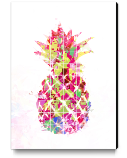 pineapple in pink yellow green blue with geometric triangle pattern abstract Canvas Print by Timmy333