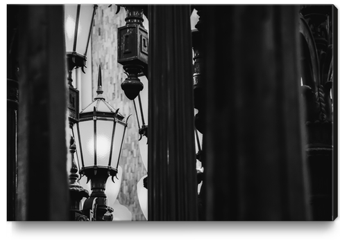 Urban Light at LACMA Los Angeles California USA in black and white Canvas Print by Timmy333