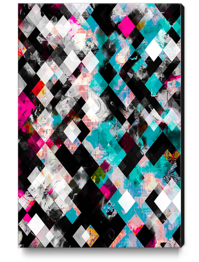 geometric pixel square pattern abstract in pink blue black Canvas Print by Timmy333