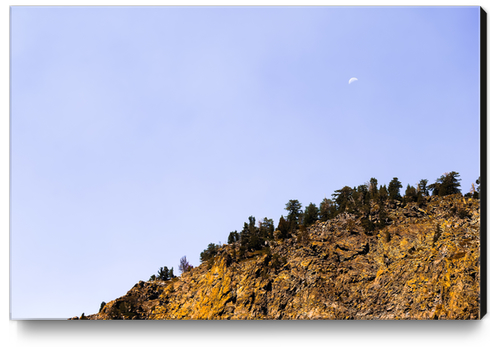 Moon and mountain with clear blue sky at Lake Tahoe, California, USA Canvas Print by Timmy333