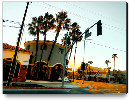 road in the city with sunrise sky at Encino, Los Angeles, USA Canvas Print by Timmy333